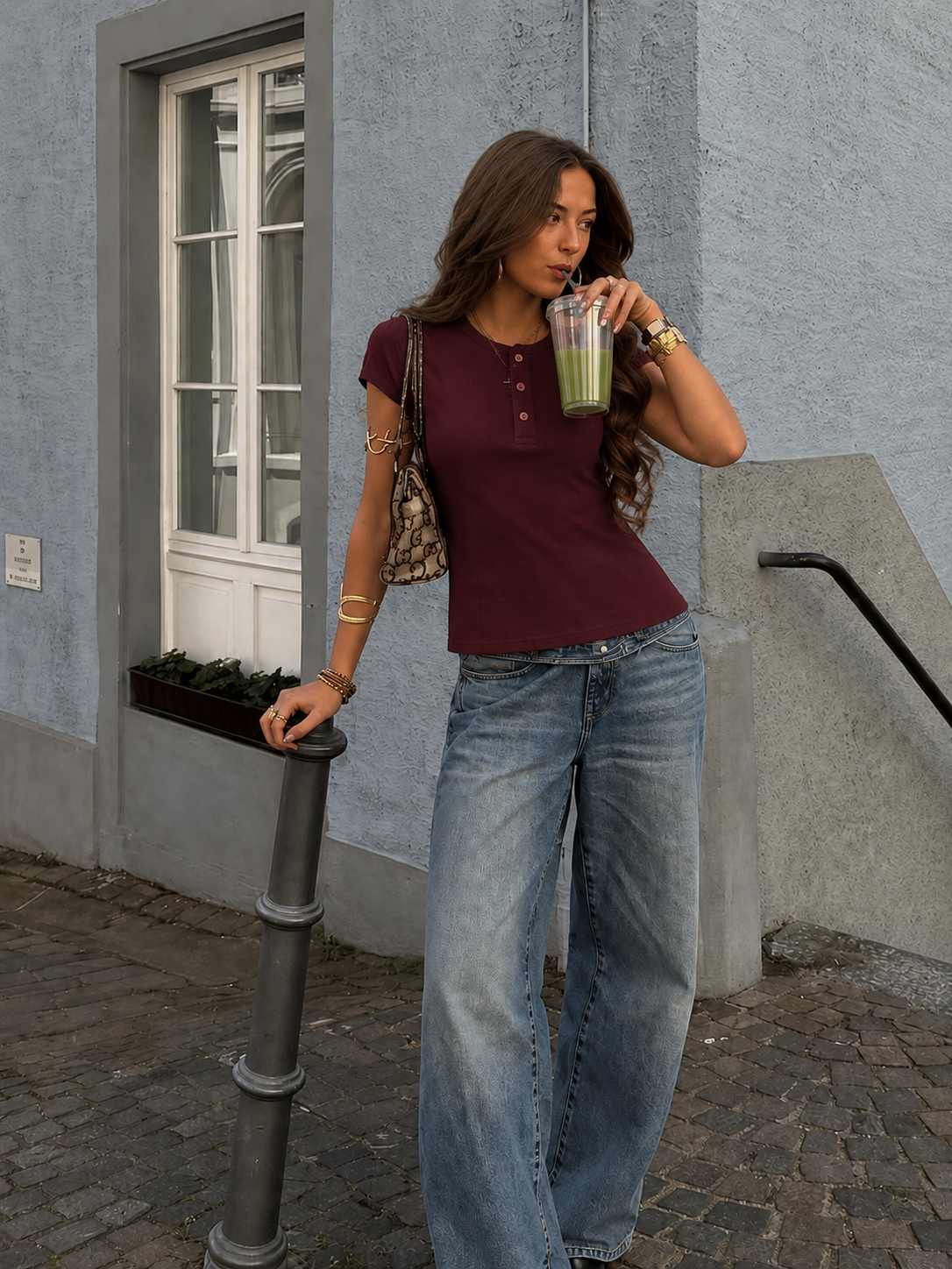 The Ribbed Henley — Burgundy