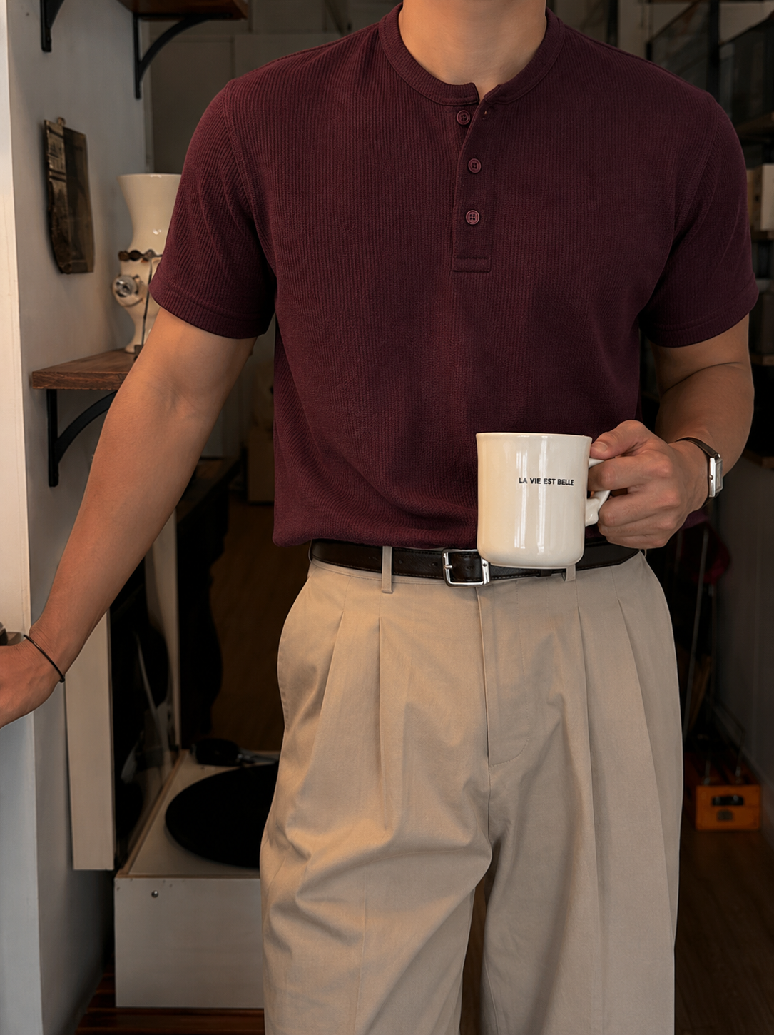 The Ribbed Henley — Burgundy